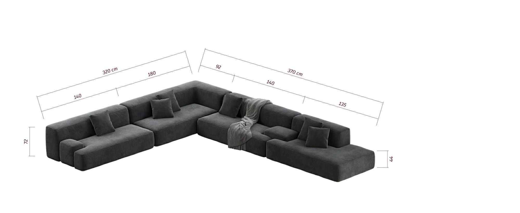 MEBELIONER Диван DUO модули QELEQB размер 320х370х72