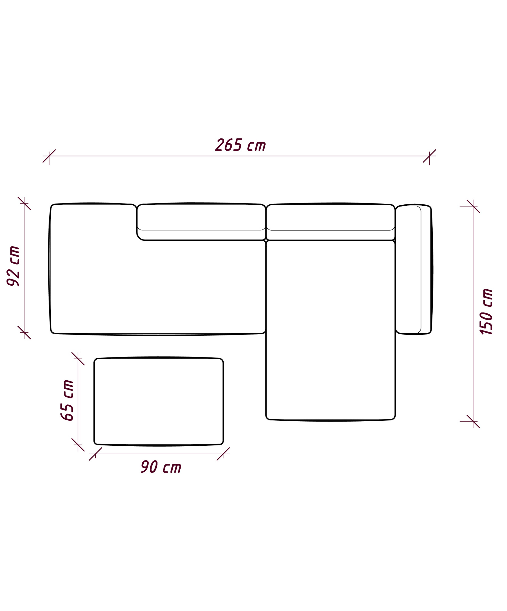 MEBELIONER Диван DUO модули ADGN размер 265х150х72