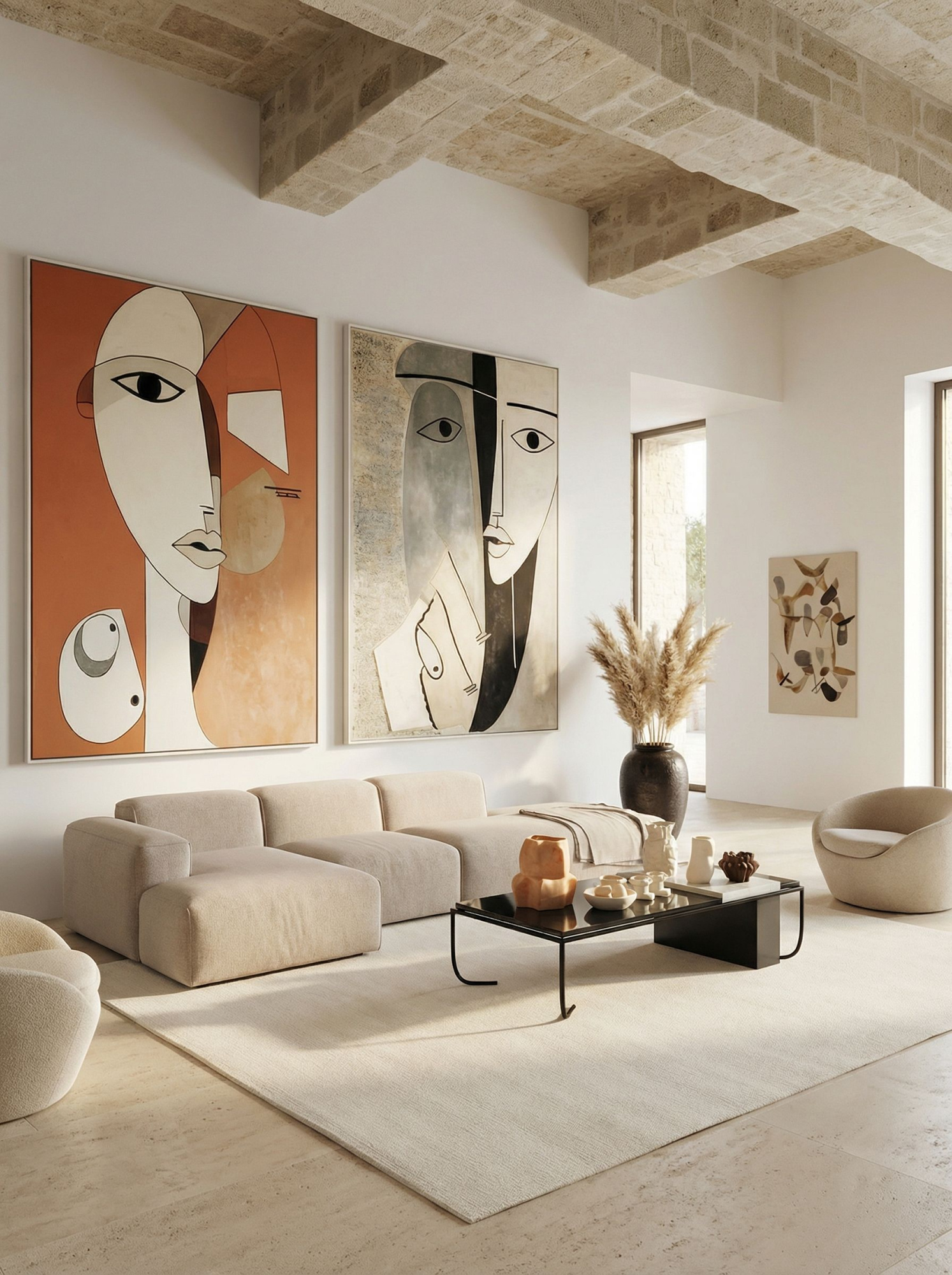 MEBELIONER Диван KLO размер R 320х160х78 + пуф 90x65