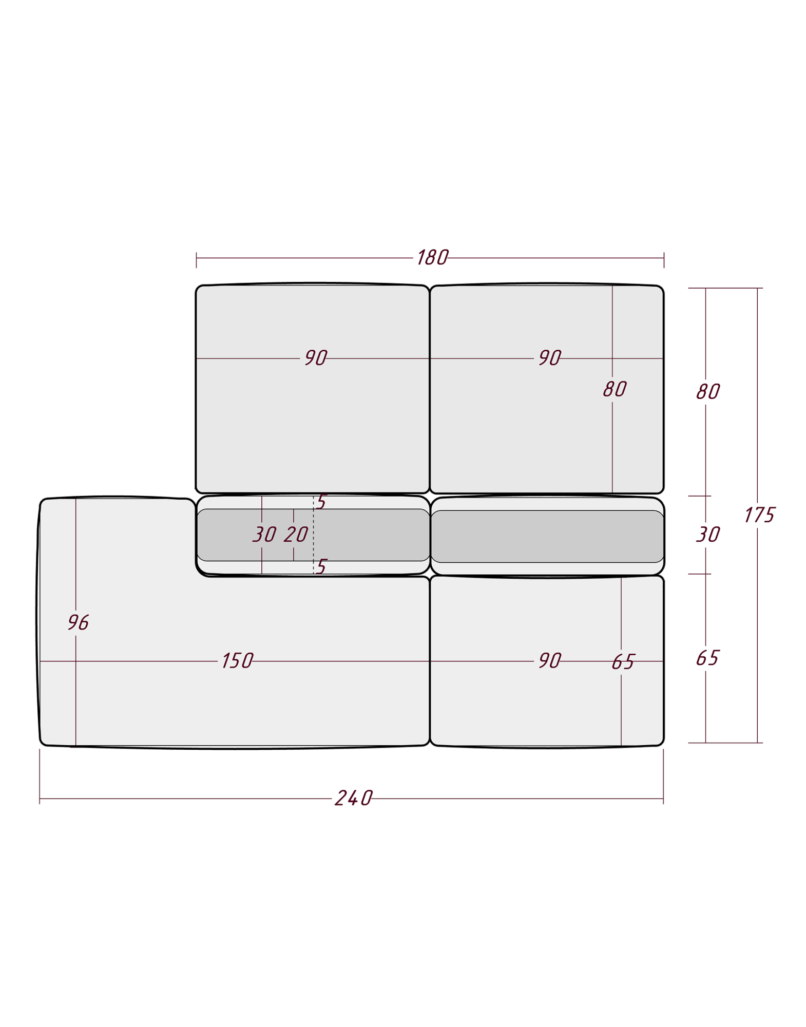 MEBELIOINER Диван DUO модули ACNN размер 240х172х72
