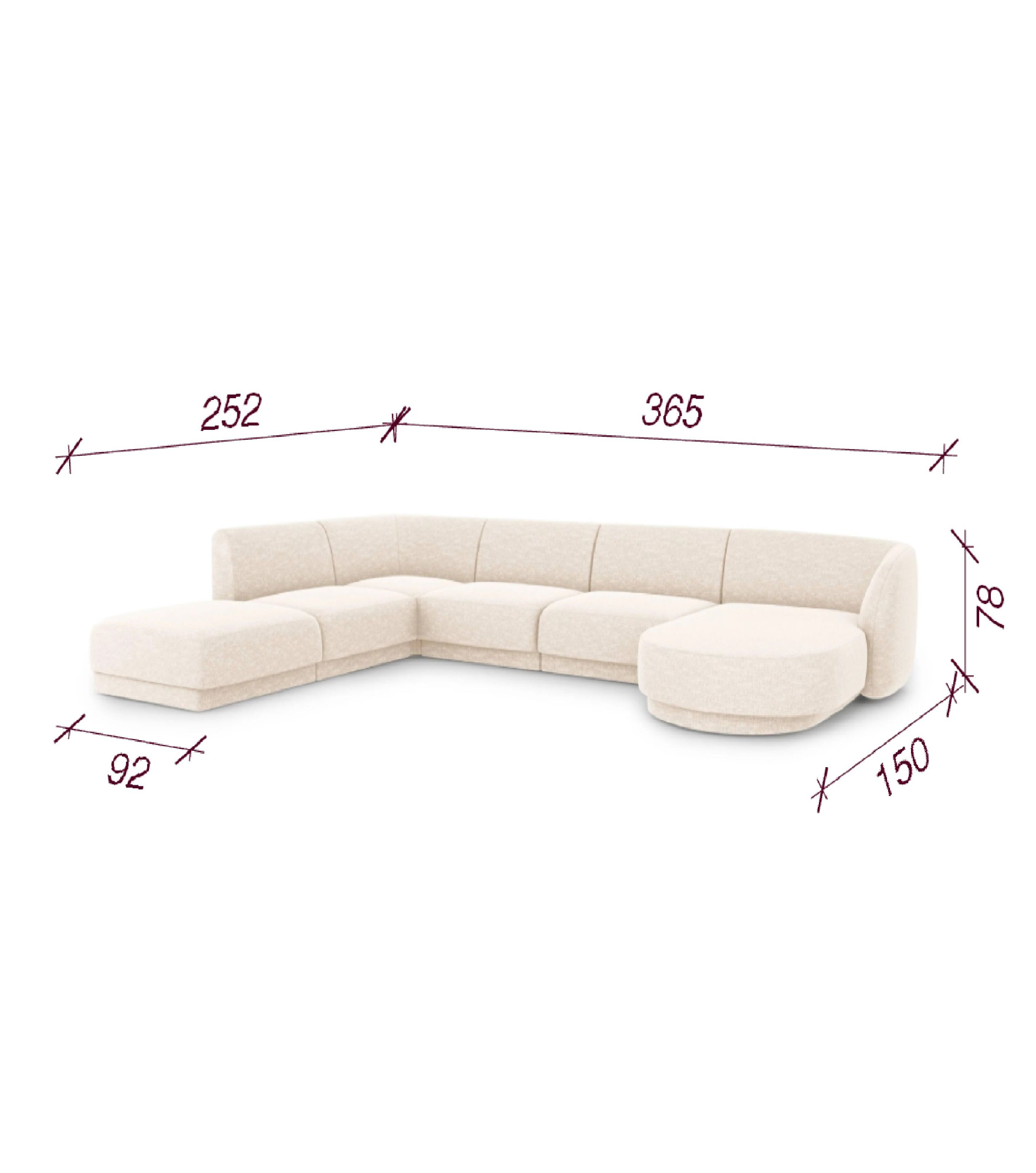 MEBELIONER Диван модульный TENERIFE, размер 365х252х80, нераскладной