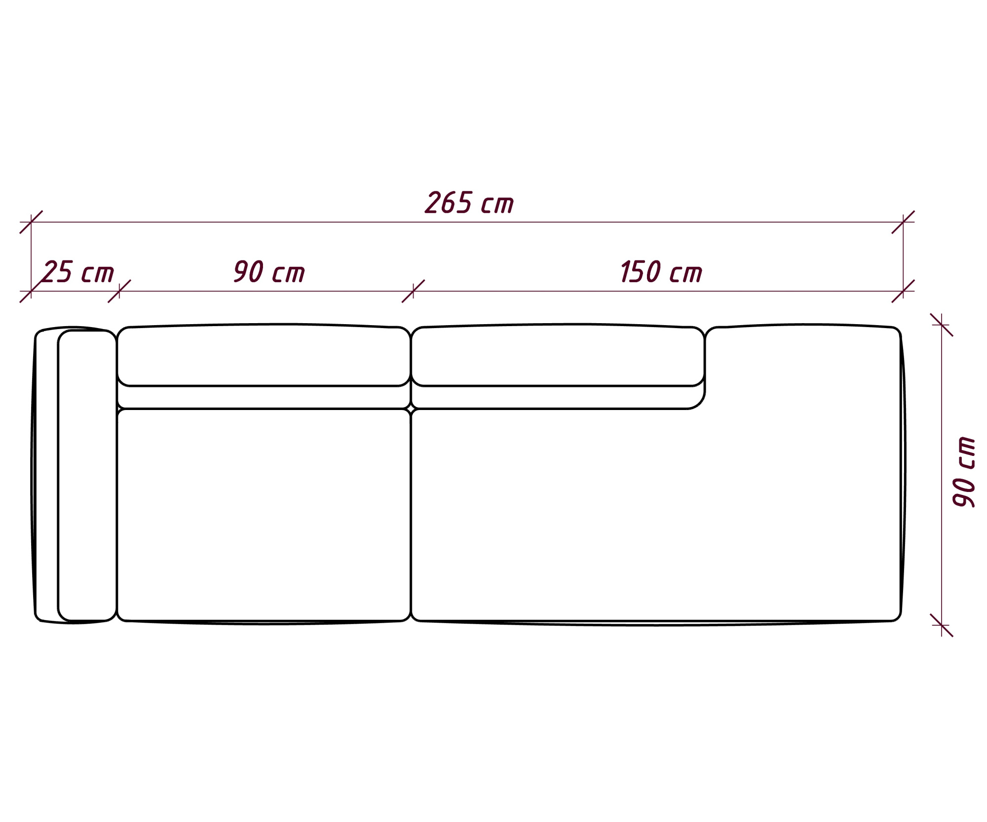MEBELIONER Диван DUO модули GCB размер 265х90х72