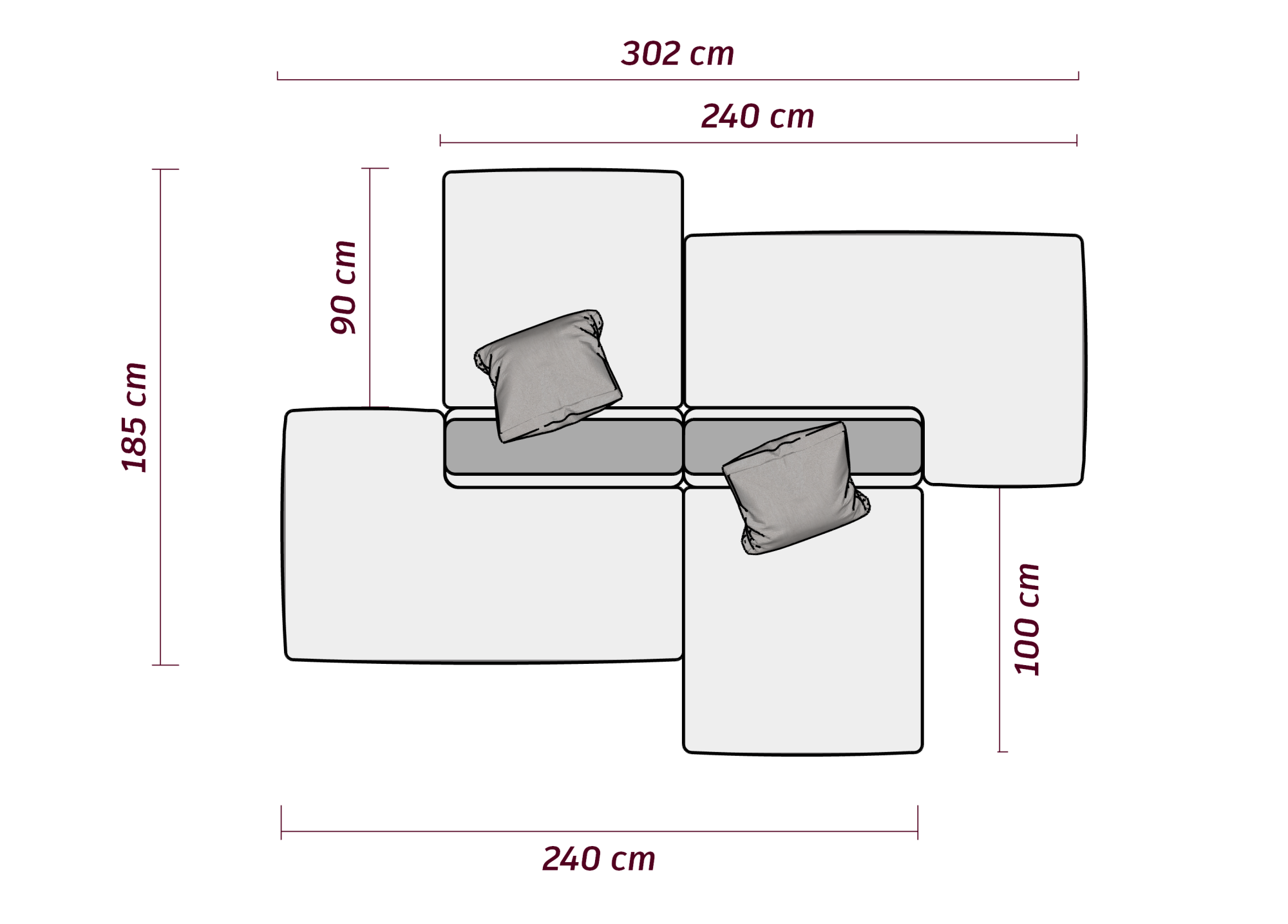 MEBELIONER Диван DUO модули AANN размер 302х185х72