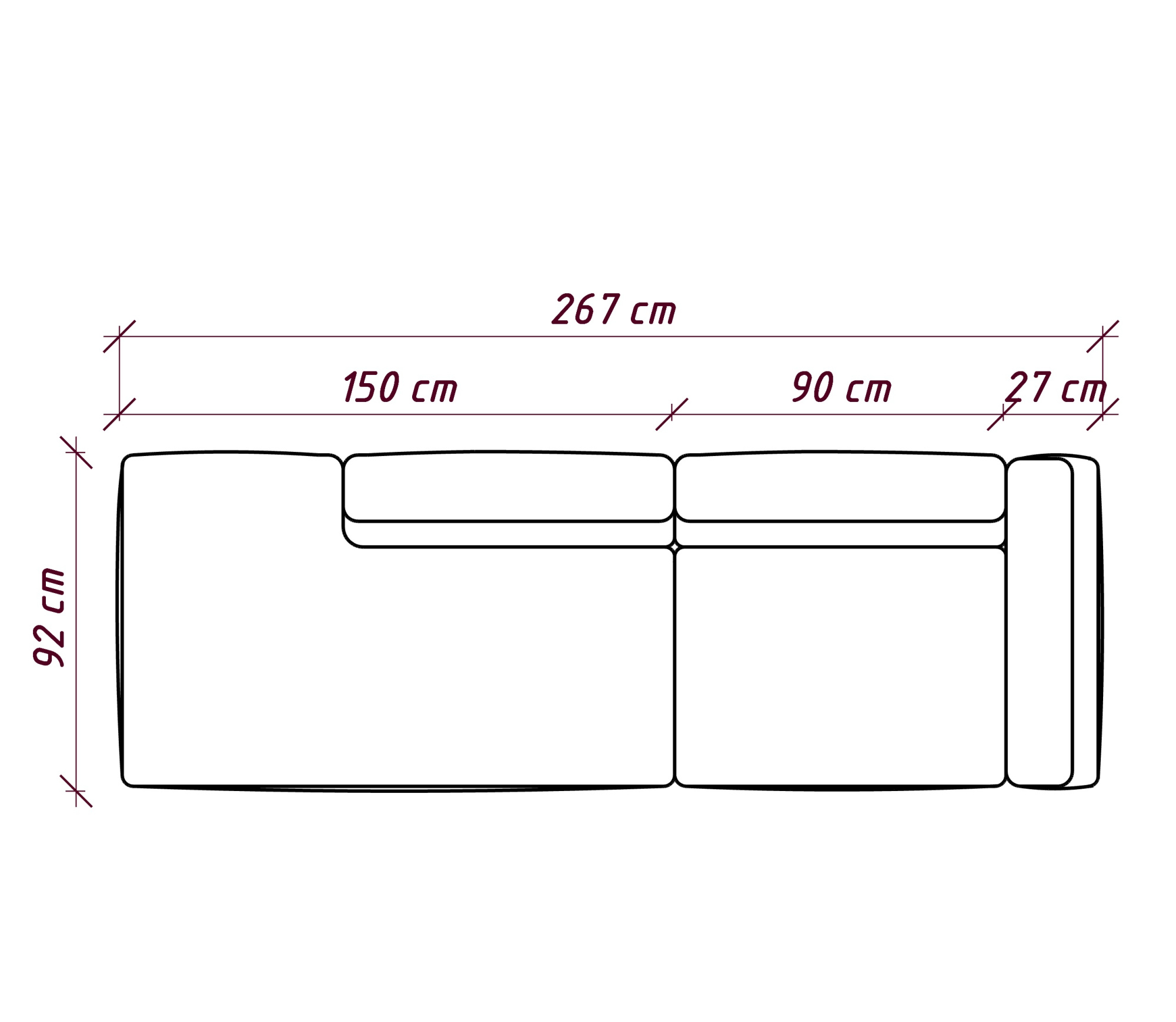 MEBELIONER Диван DUO модули AU размер 267х92х72