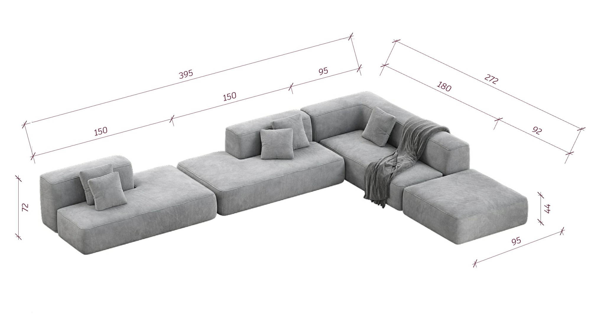 MEBELIONER Диван DUO модули ABFN размер 395х272х72