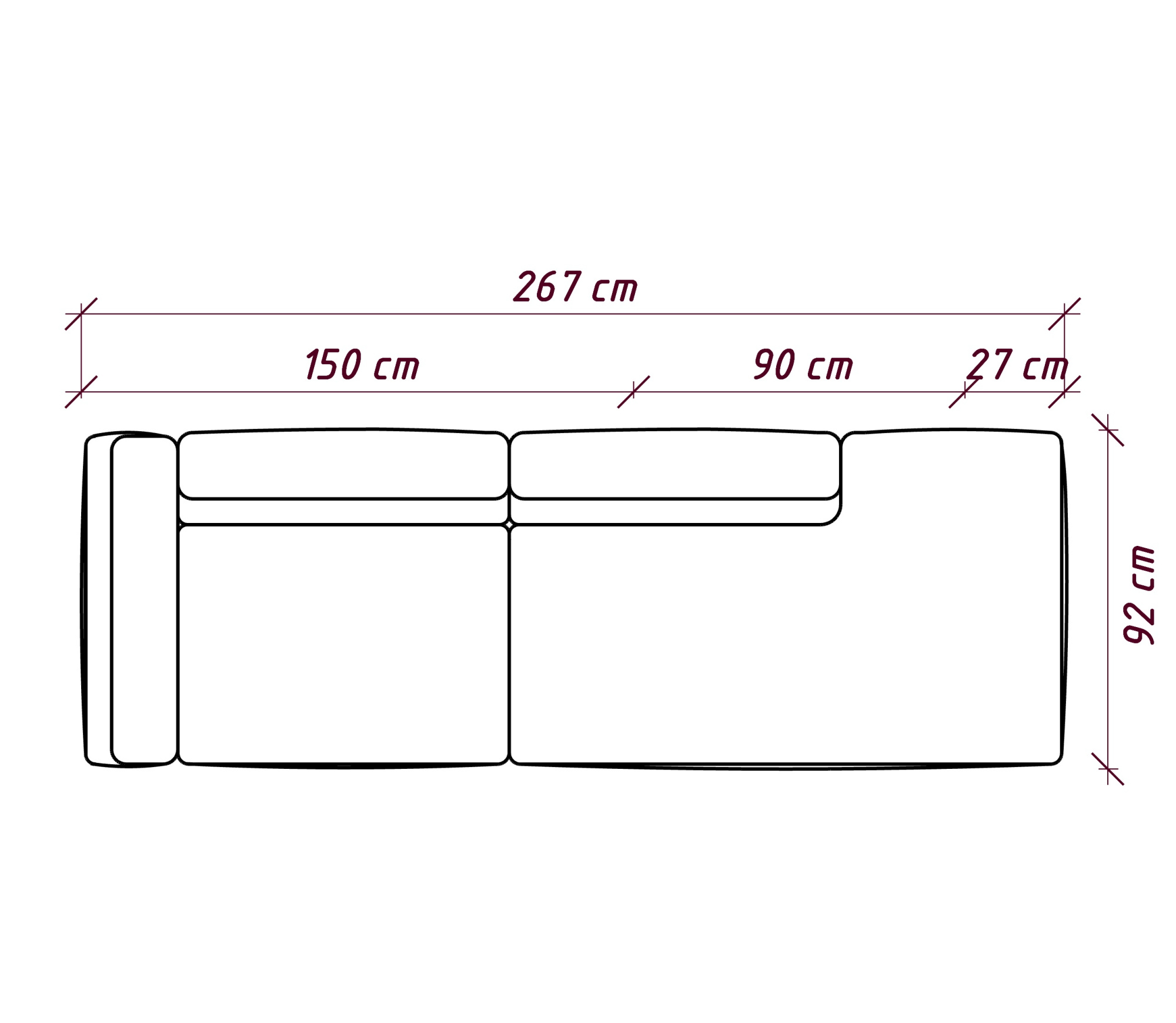 MEBELIONER Диван DUO модули UB разме 267х92х72