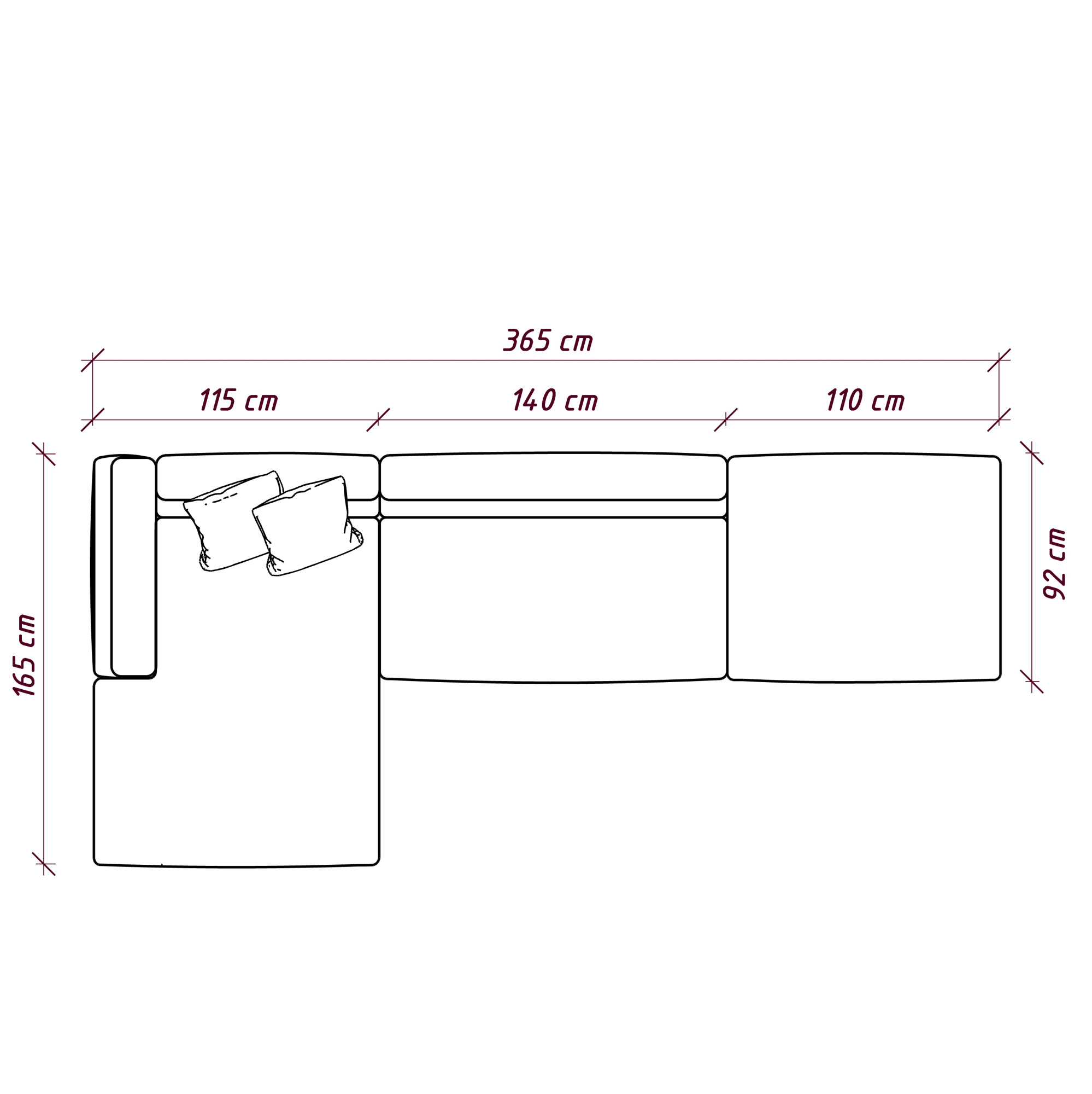 MEBELIONER Диван DUO модули KEN размер 365х165х72