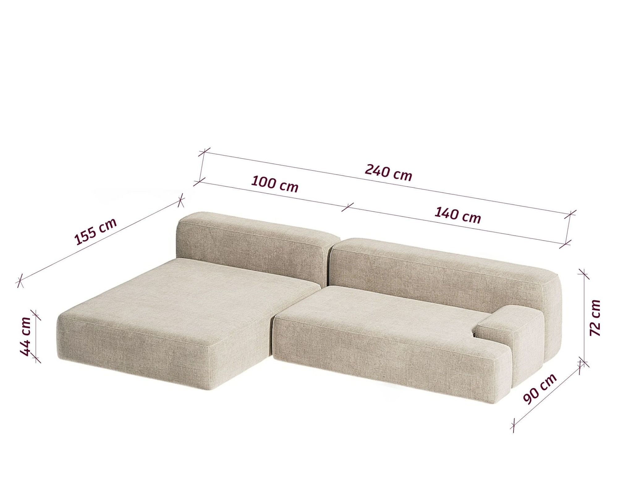 MEBELIONER Диван DUO модули DEQ размер 240х155х72