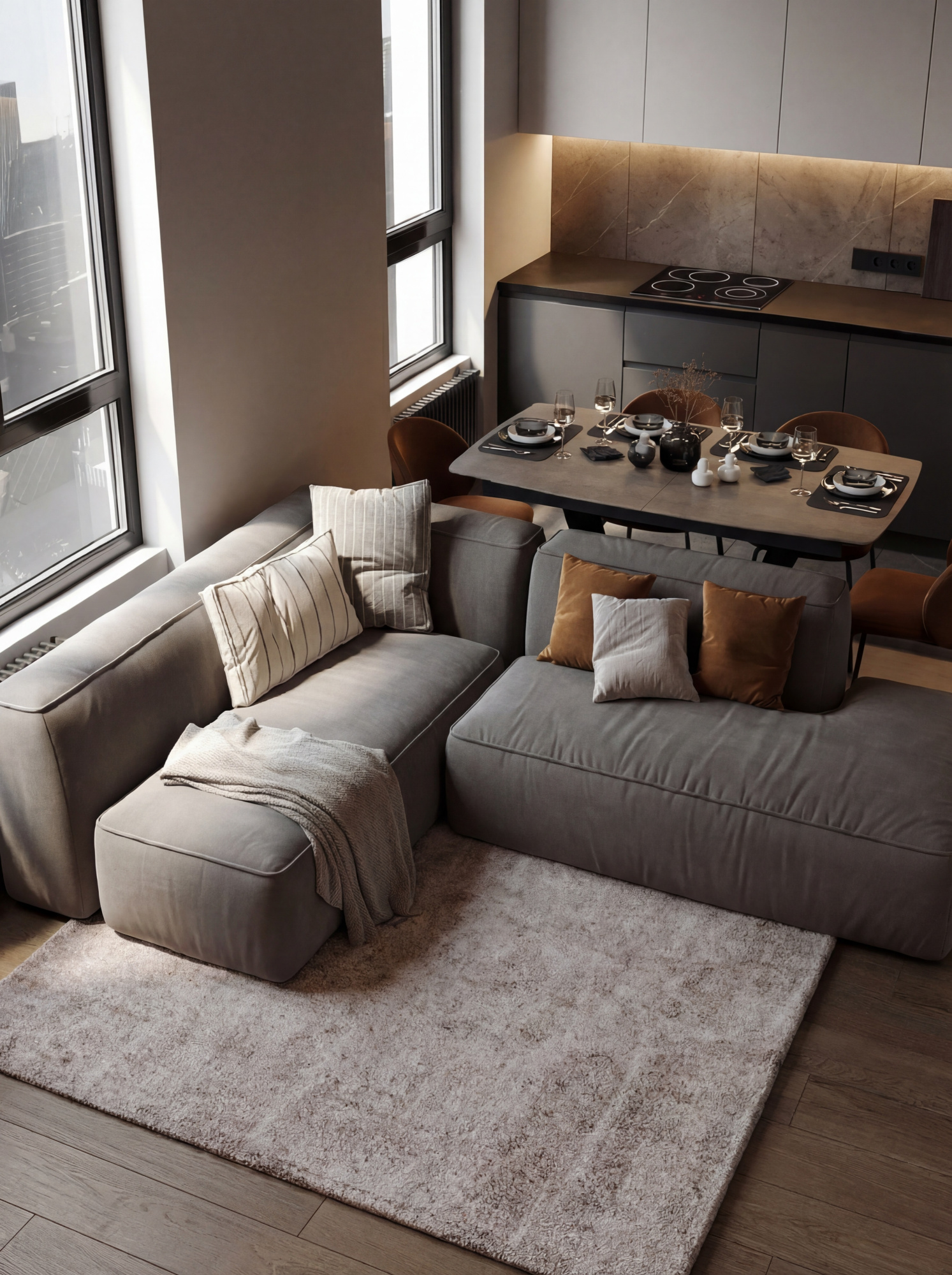 MEBELIONER Диван DUO модули LB+N размер 240х180х72