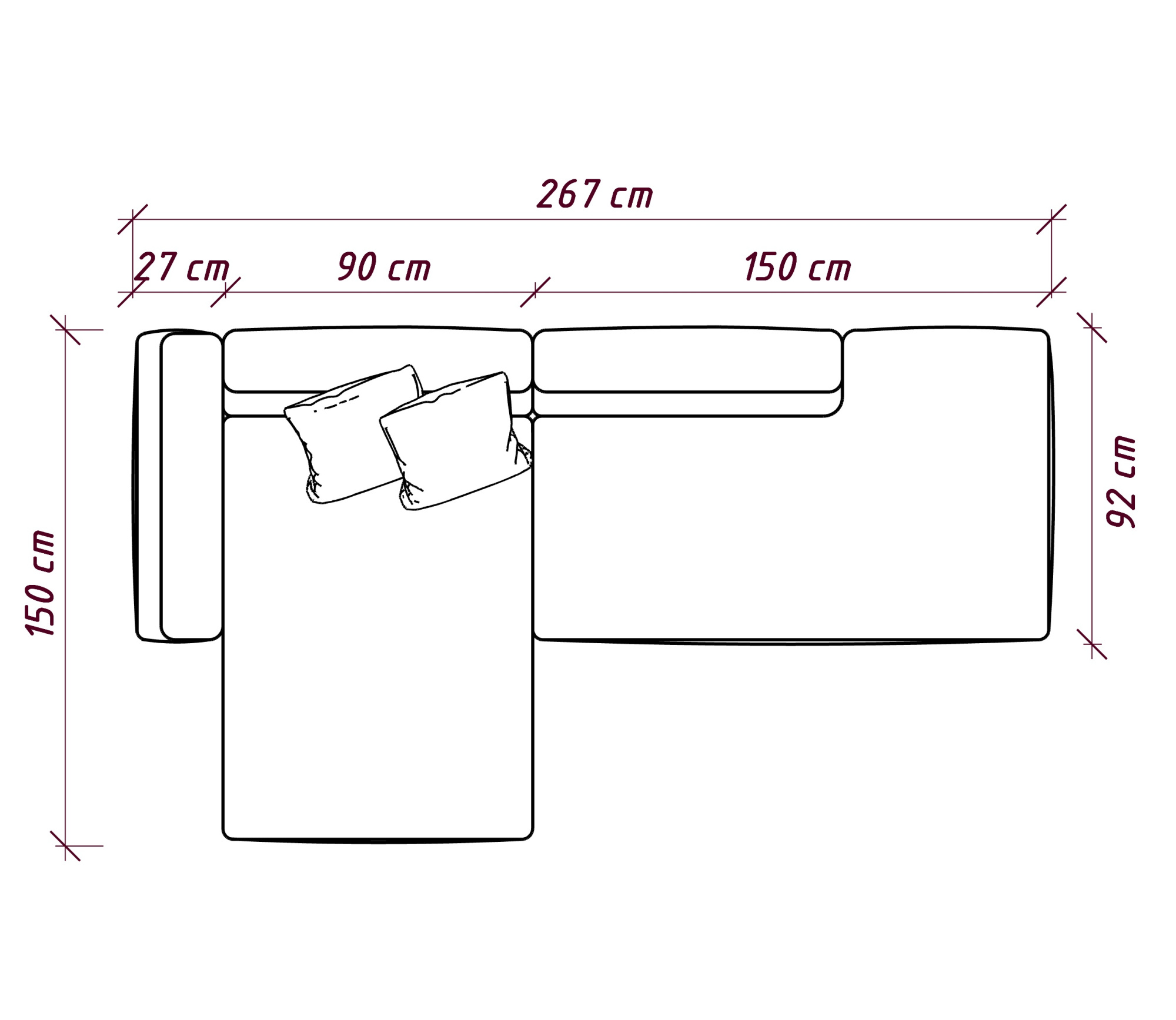 MEBELIONER Диван DUO модули GDB размер 267х150х72