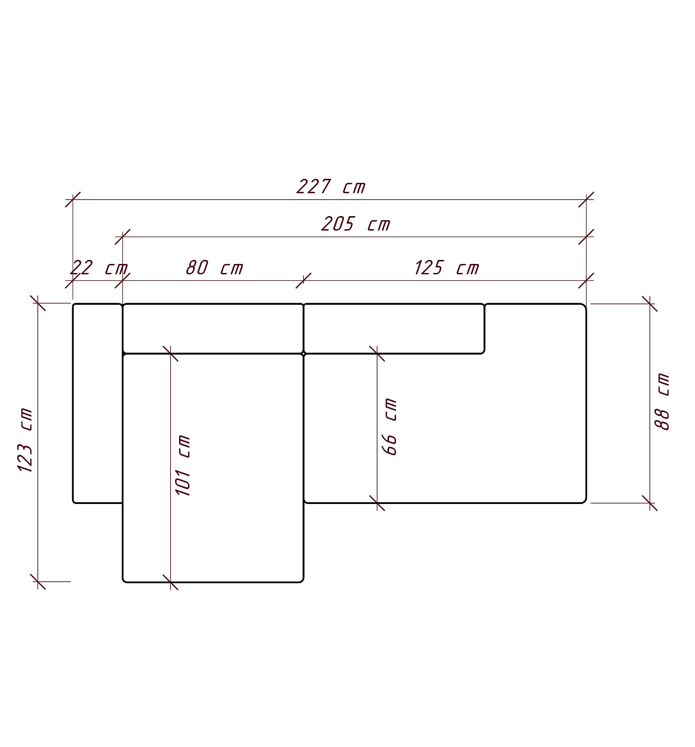 MEBELIONER Диван NEO размер R 227х123х72