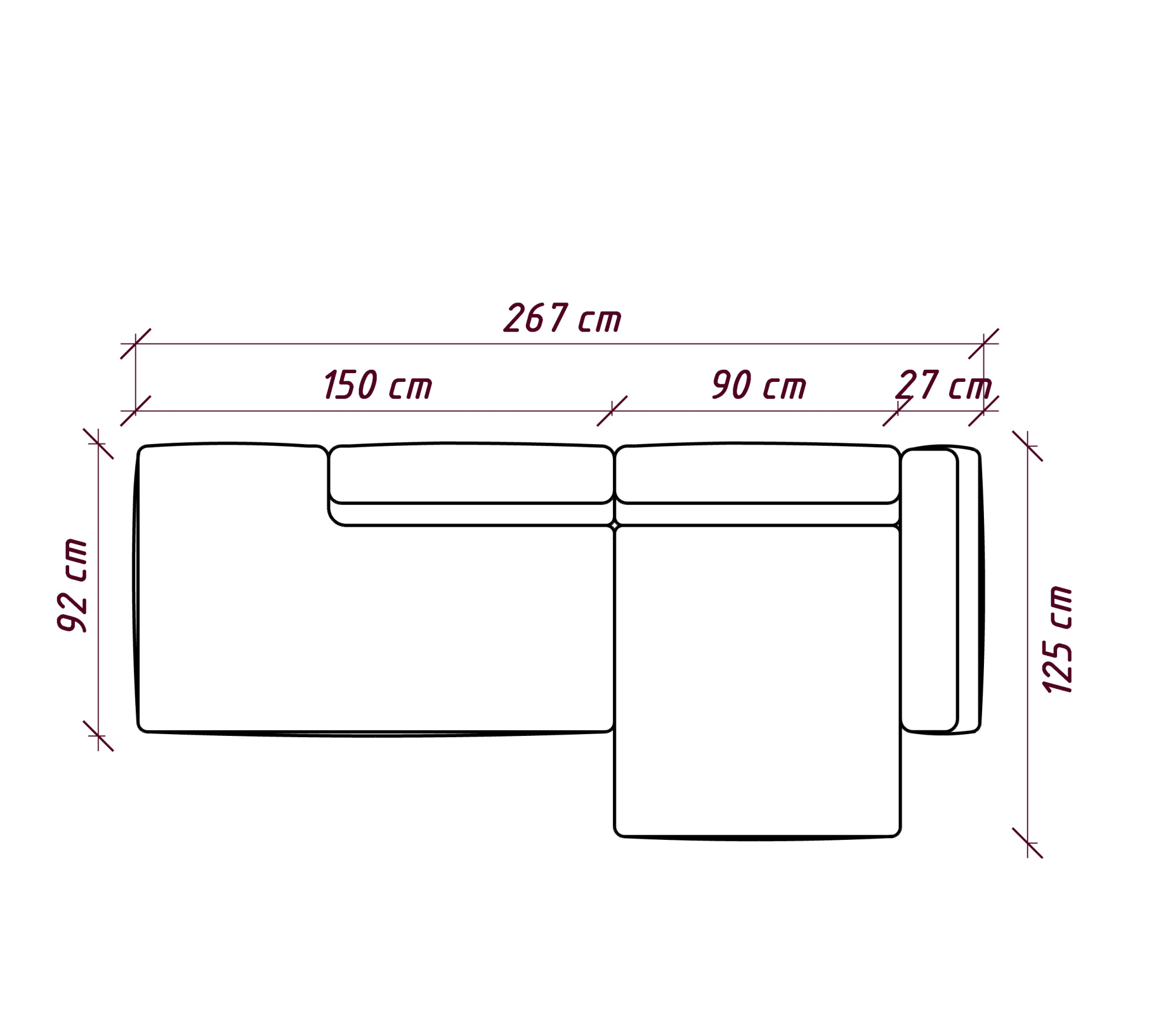 MEBELIONER Диван DUO модули GVB размер 267х125х72