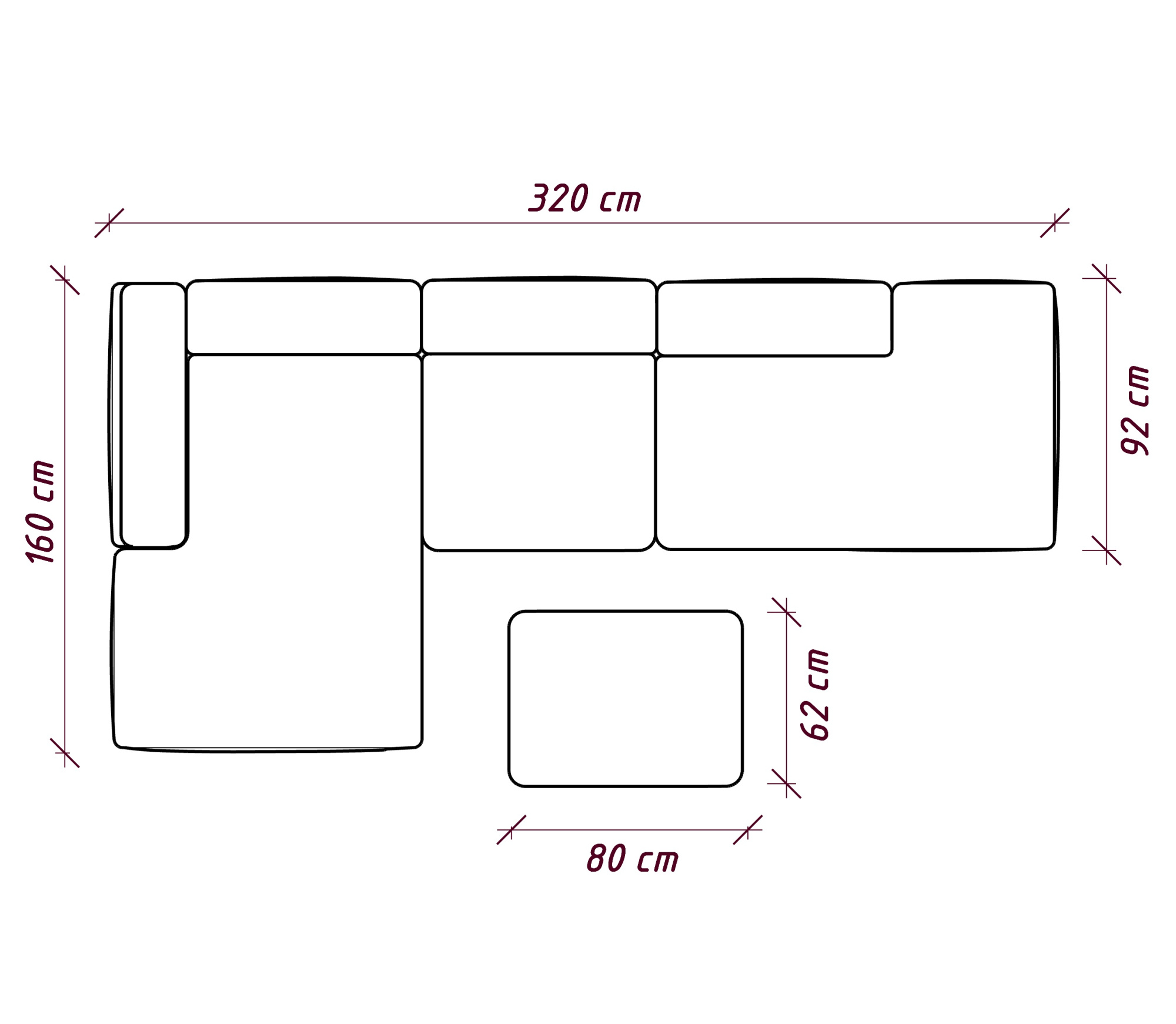 MEBELIONER Диван KLO размер R 320х160х78 + пуф 90x65
