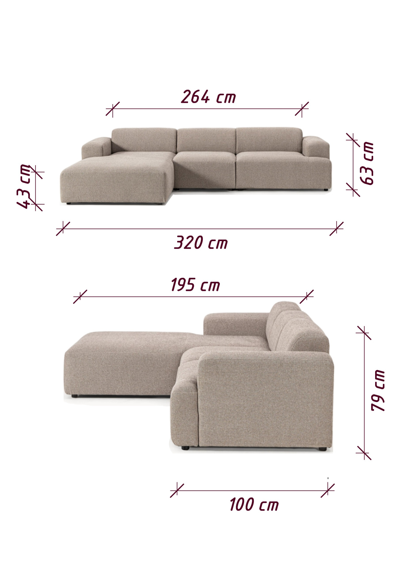 MEBELIONER Диван CONCEPT размер R 320х195х75