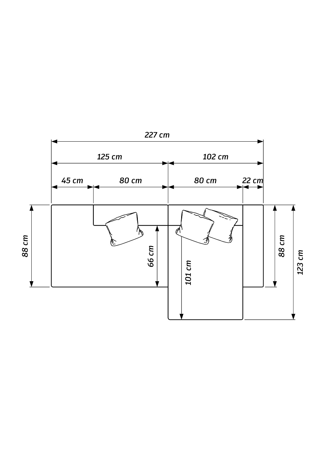 MEBELIONER Диван NEO размер L 227х123х72