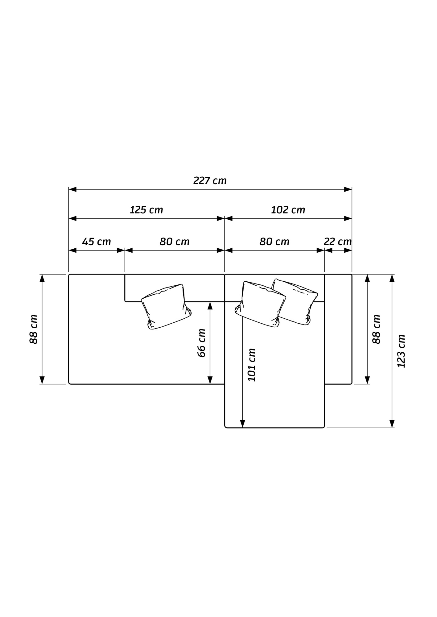 MEBELIONER Диван NEO размер L 227х123х72 + пуф