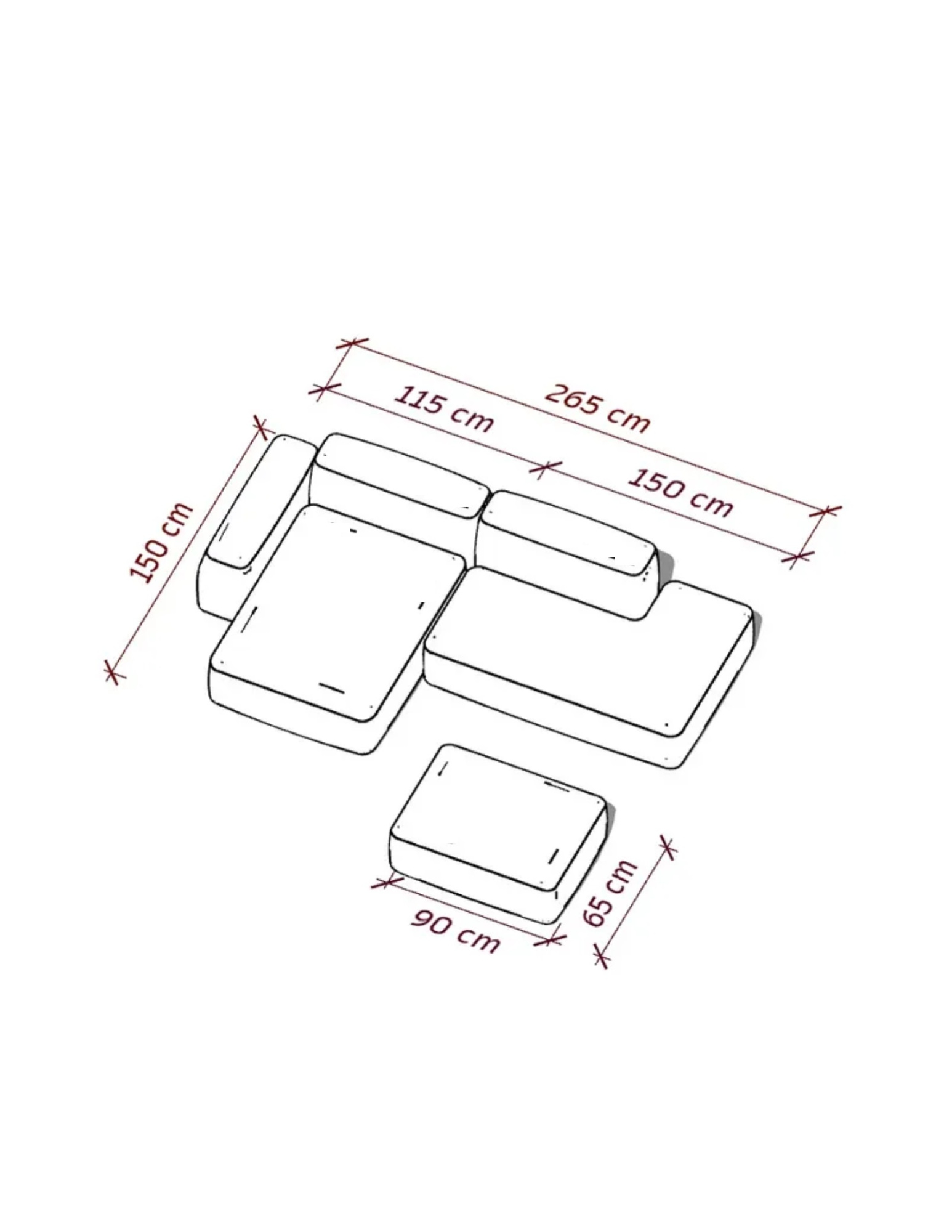 MEBELIONER Диван DUO модули GDBN размер 265х150х72