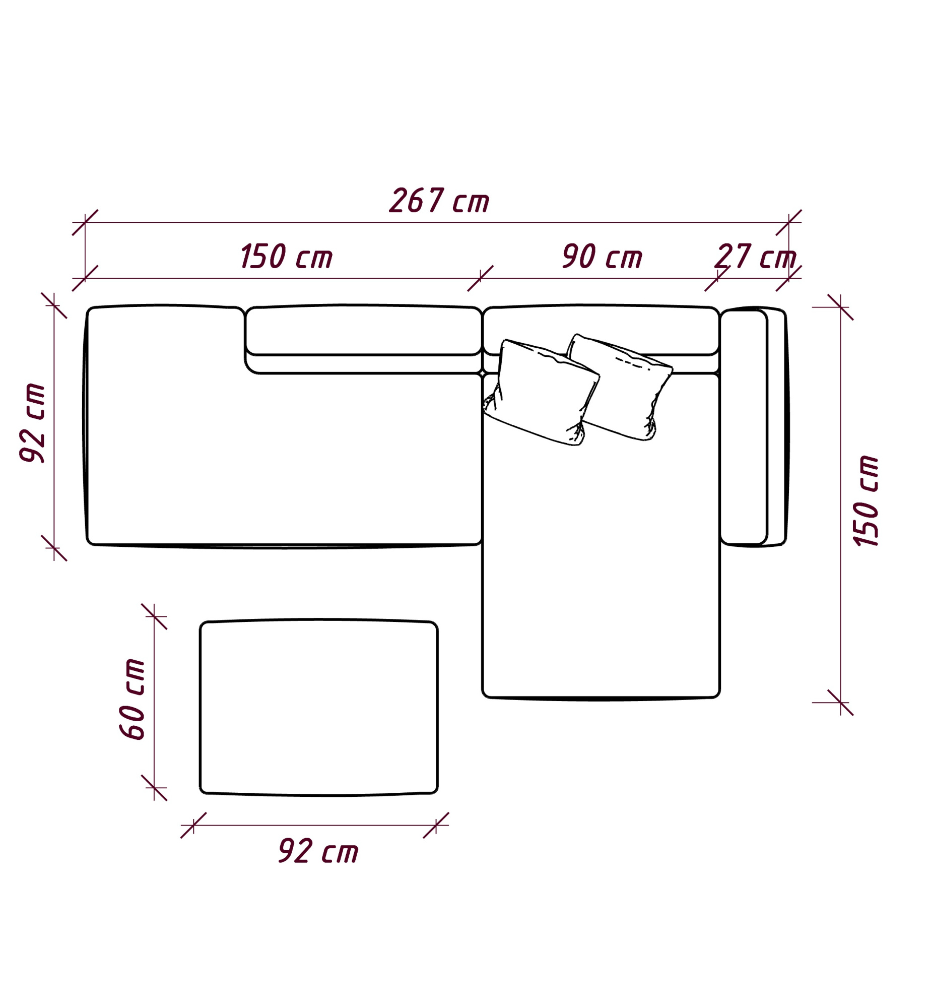 MEBELIONER Диван DUO модули ADGN размер 265х150х72