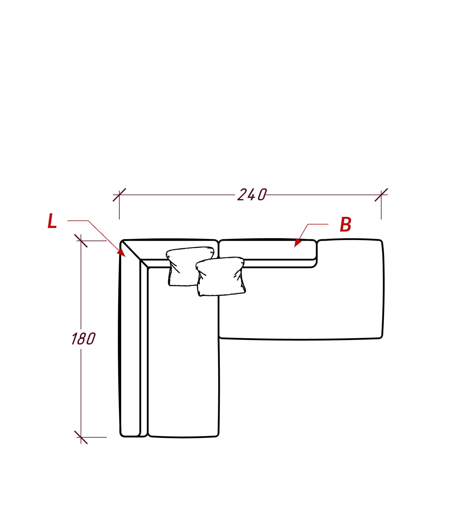 MEBELIONER Диван DUO модули LB размер 240х180х72