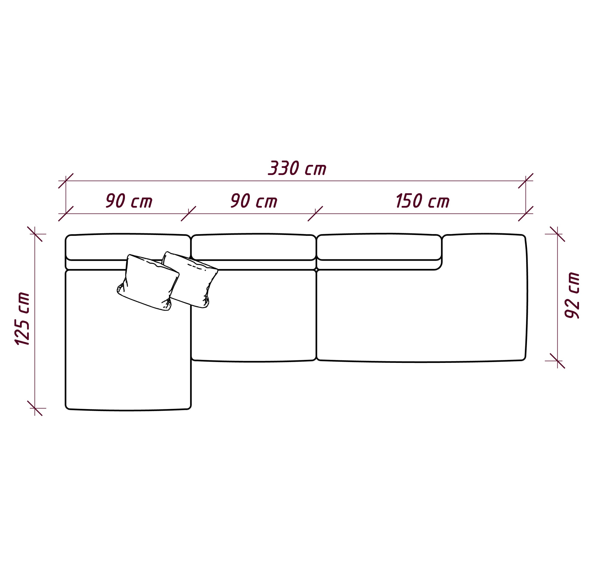 MEBELIONER Диван DUO модули VCB размер 330х125х72