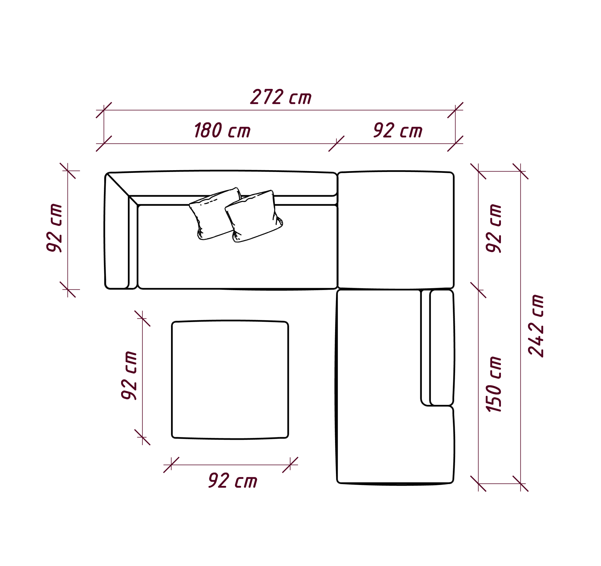 MEBELIONER Диван DUO модули FNBN размер 272х242х72