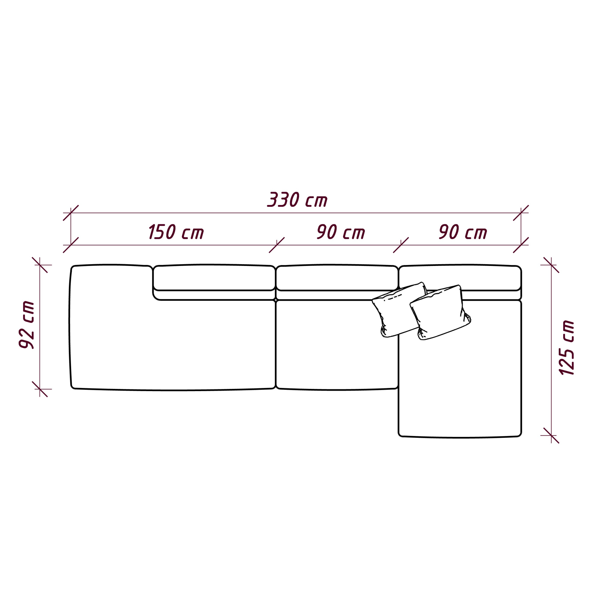 MEBELIONER Диван DUO модули ACV размер 330х125х72