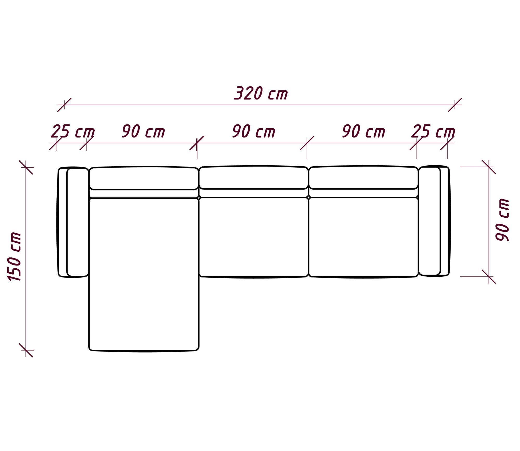 MEBELIONER Диван DUO модули GDCCG размер 320х150х72