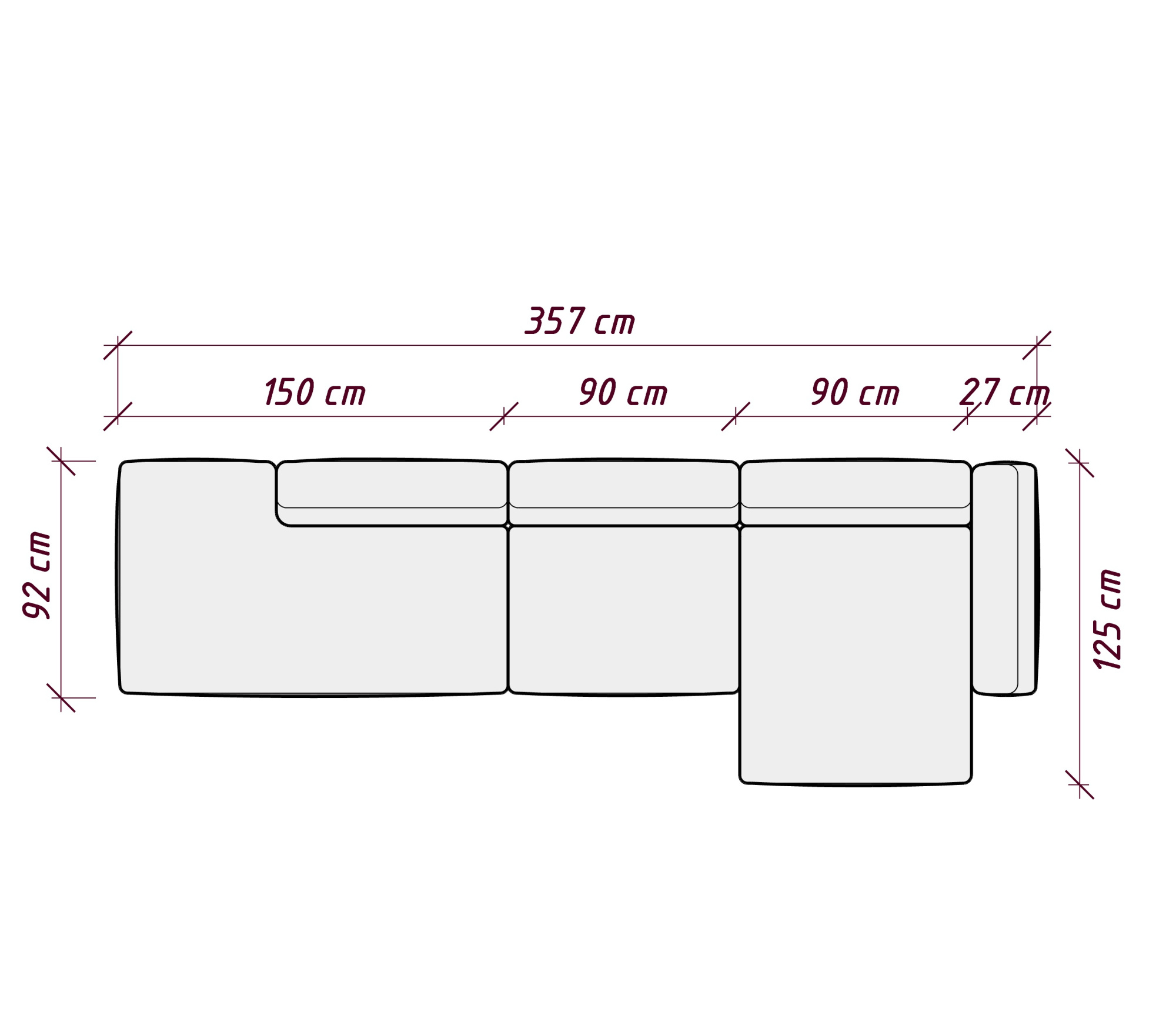 MEBELIONER Диван DUO модули GVCB размер 357х125х72