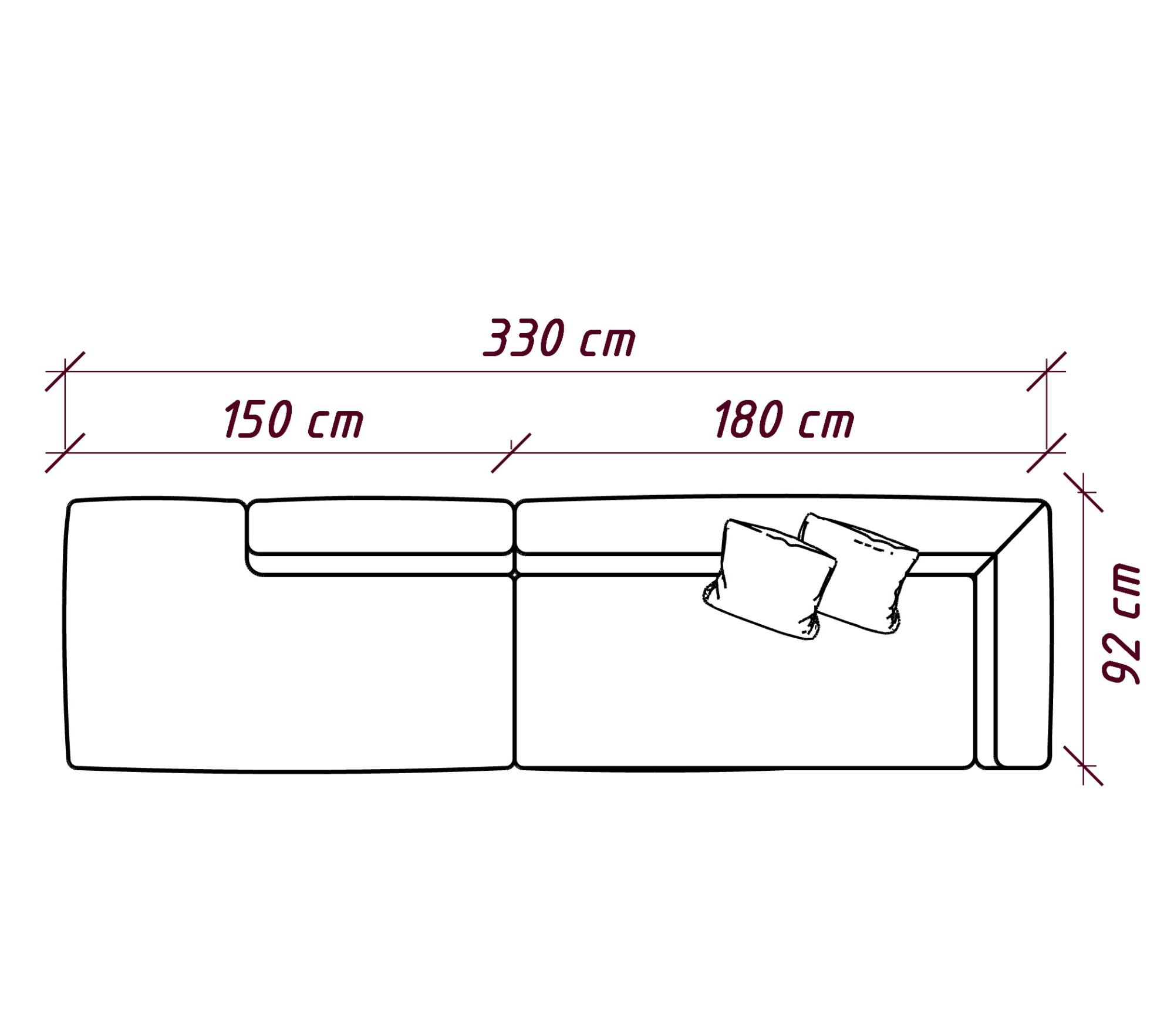 MEBELIONER Диван DUO модули LA размер 330х92х72